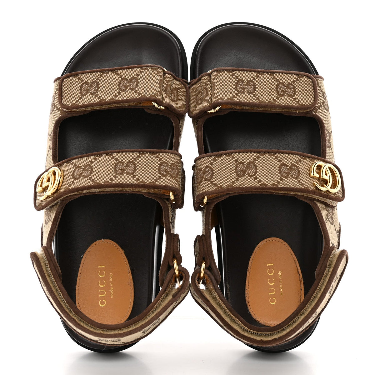 GG Monogram Lavaredo Eco Fabric Womens Slide Sandals With Straps 37 Beige Ebony Light Brown