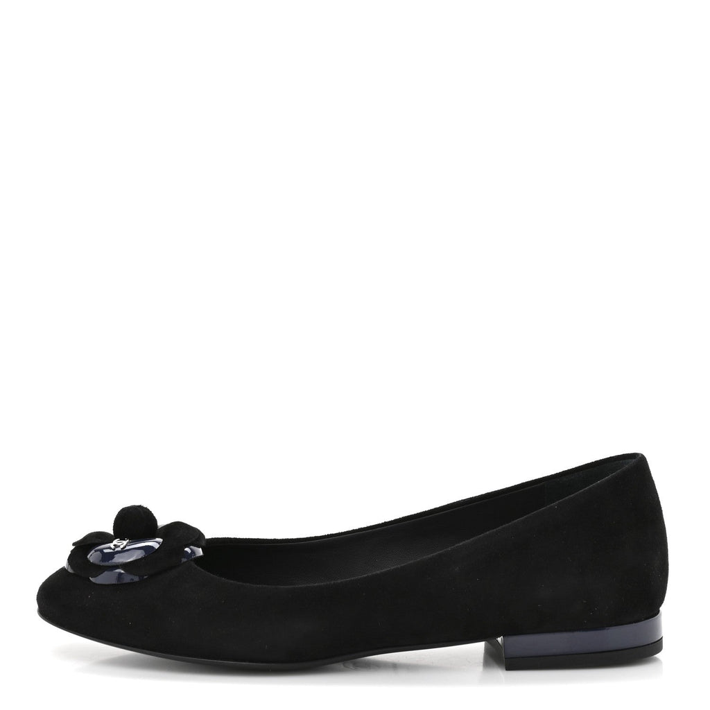 Suede Patent Camellia CC Ballerina Flat 37 Navy Black