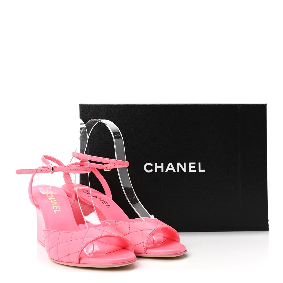 Lambskin Patent Quilted Wedge Sandals 37.5 Pink