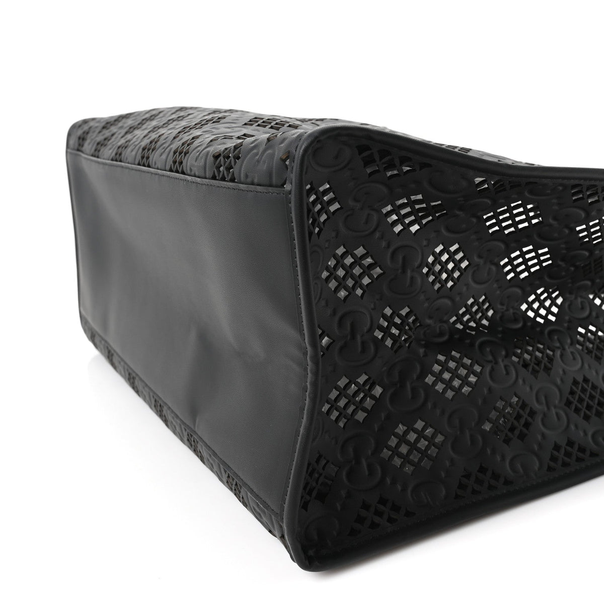 Calfskin GG Monogram Diamond Cut Medium Ophidia Tote Bag Black