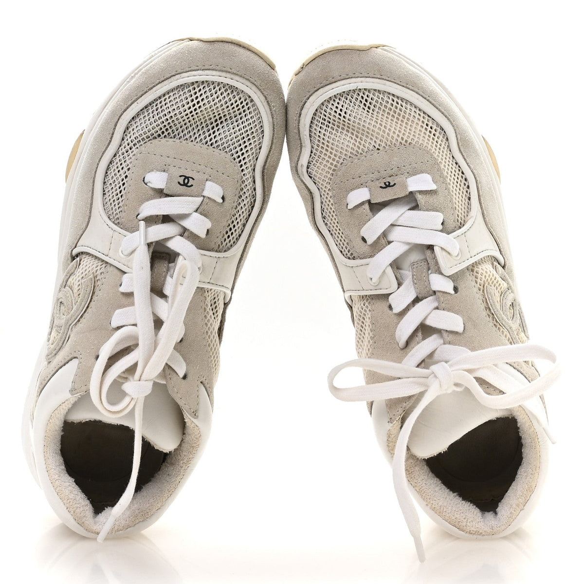 Suede Calfskin Fabric CC Sneakers 37.5 White