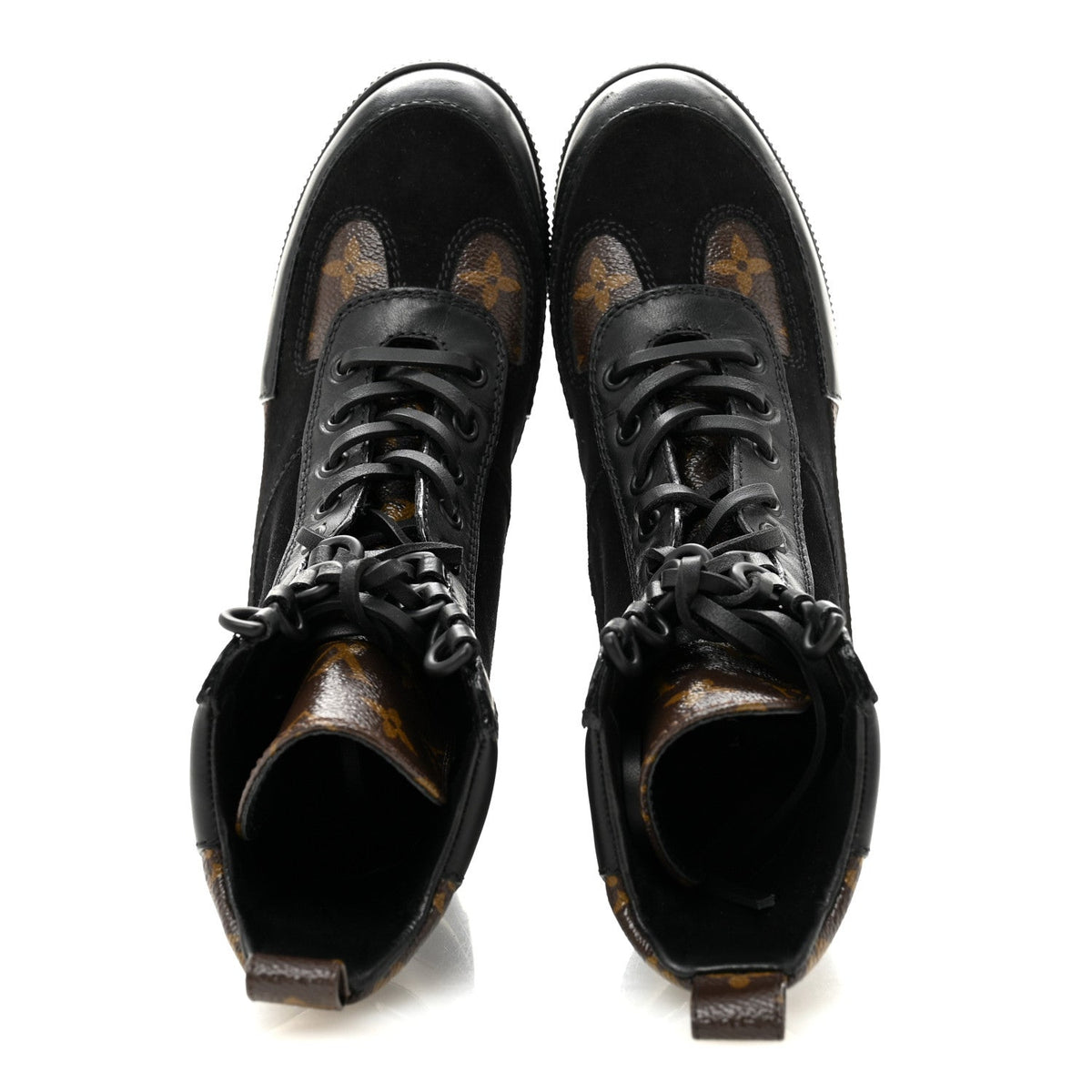 Suede Calfskin Monogram Laureate Platform Desert Boots 34.5 Black
