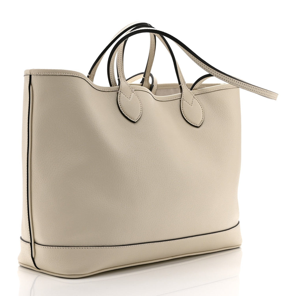 Textured Dollar Calfskin Medium Ophidia Shoulder Tote Bag  Mystic White