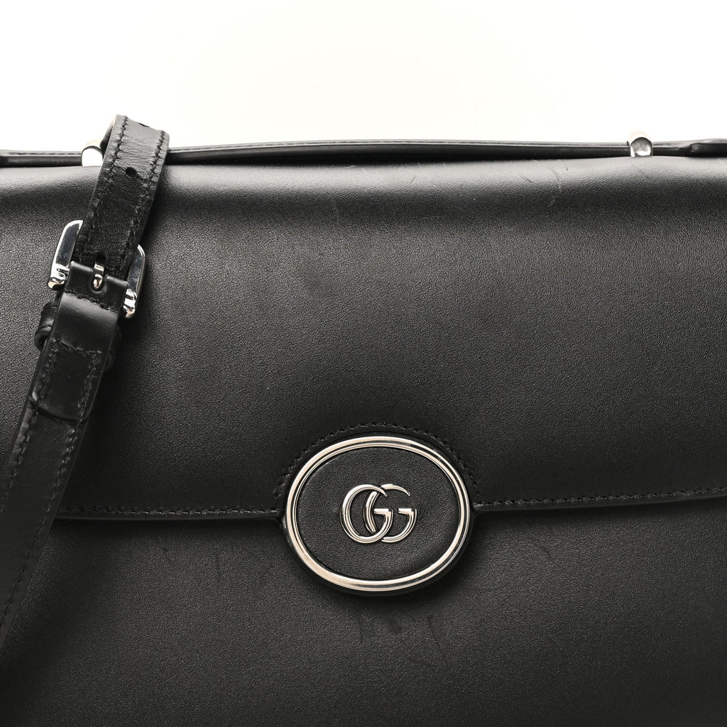 Senna Calfskin Petite GG Top Handle Shoulder Bag Black
