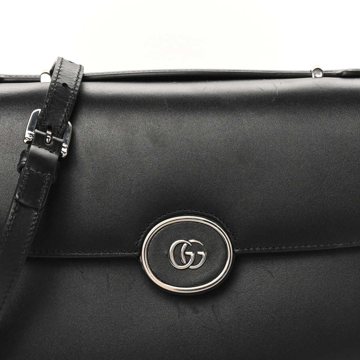 Senna Calfskin Petite GG Top Handle Shoulder Bag Black