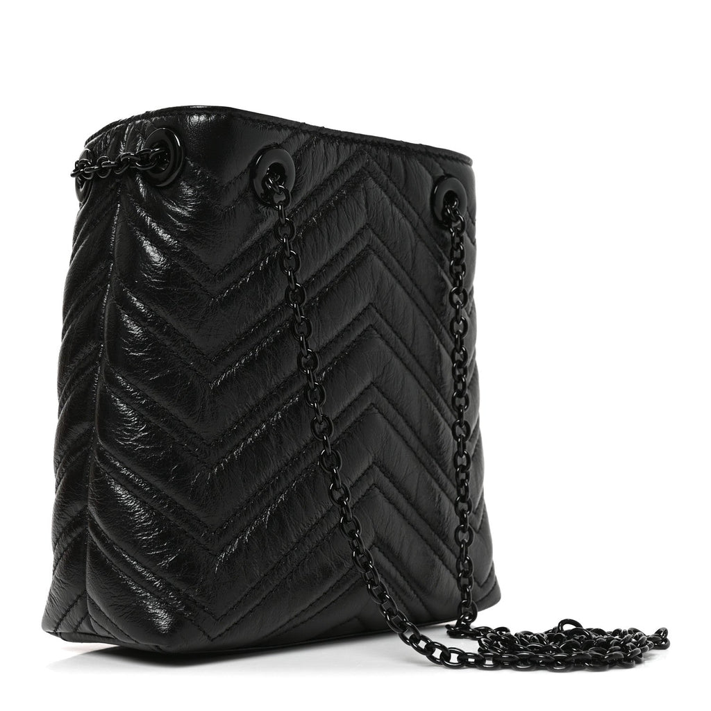 Calfskin Matelasse Monochrome Nano GG Marmont Bucket Bag Black