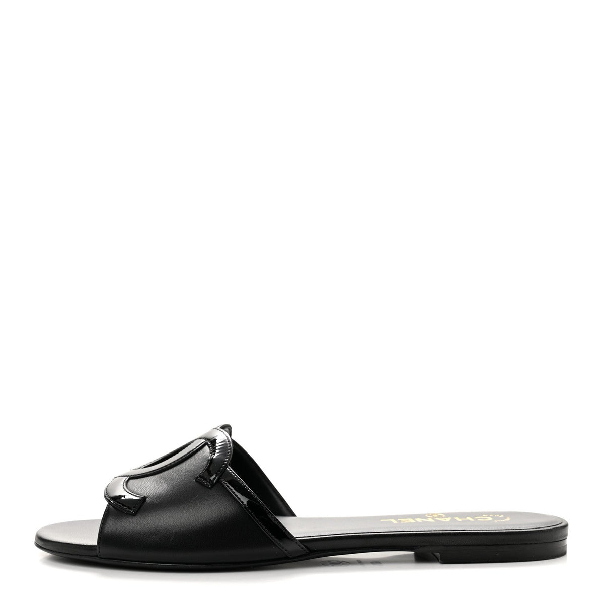 Lambskin Patent Calfskin CC Cutout Mules 40.5 Black