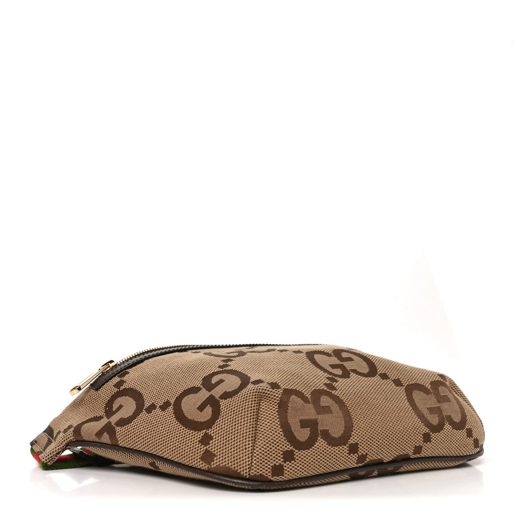 Monogram Jumbo GG Textured Dollar Calfskin Web Belt Bag Camel Ebony New Acero