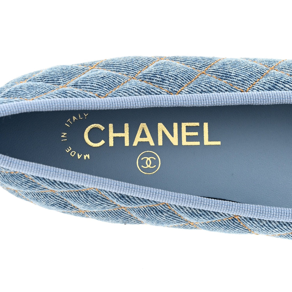 Denim Quilted CC Cap Toe Ballerina Flats 36 Light Blue
