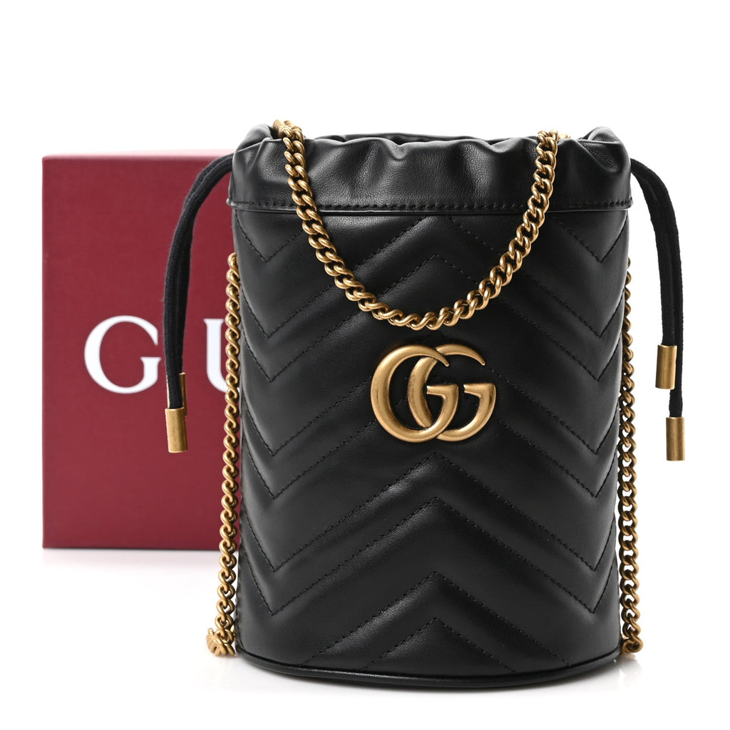 Calfskin Matelasse Mini GG Marmont 2.0 Bucket Bag Black