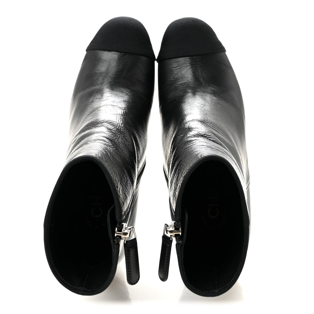 Crumpled Calfskin Cap Toe Chain Short Boots 35 Black