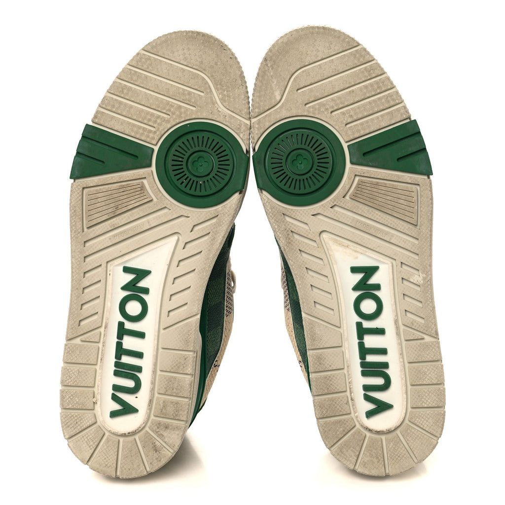 Damier Grained Calfskin Monogram Mens LV Trainer Sneakers 4 Green