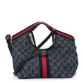 Denim GG Monogram Web Small Giglio Tote Blue White