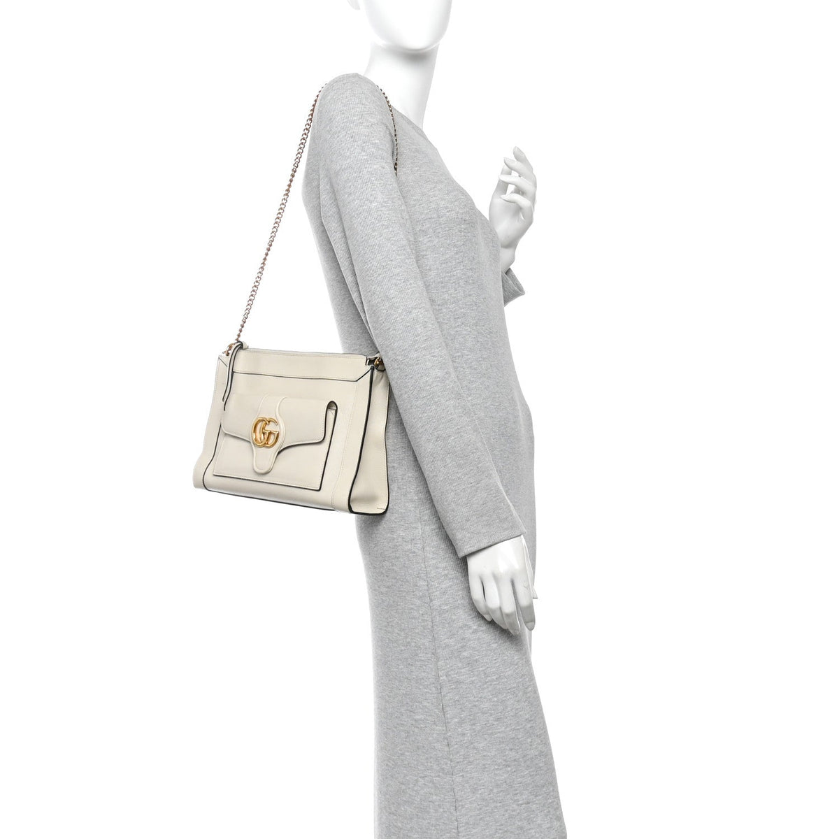 New Sakai Calfskin Lux Dahlia Chain Shoulder Bag Mystic White