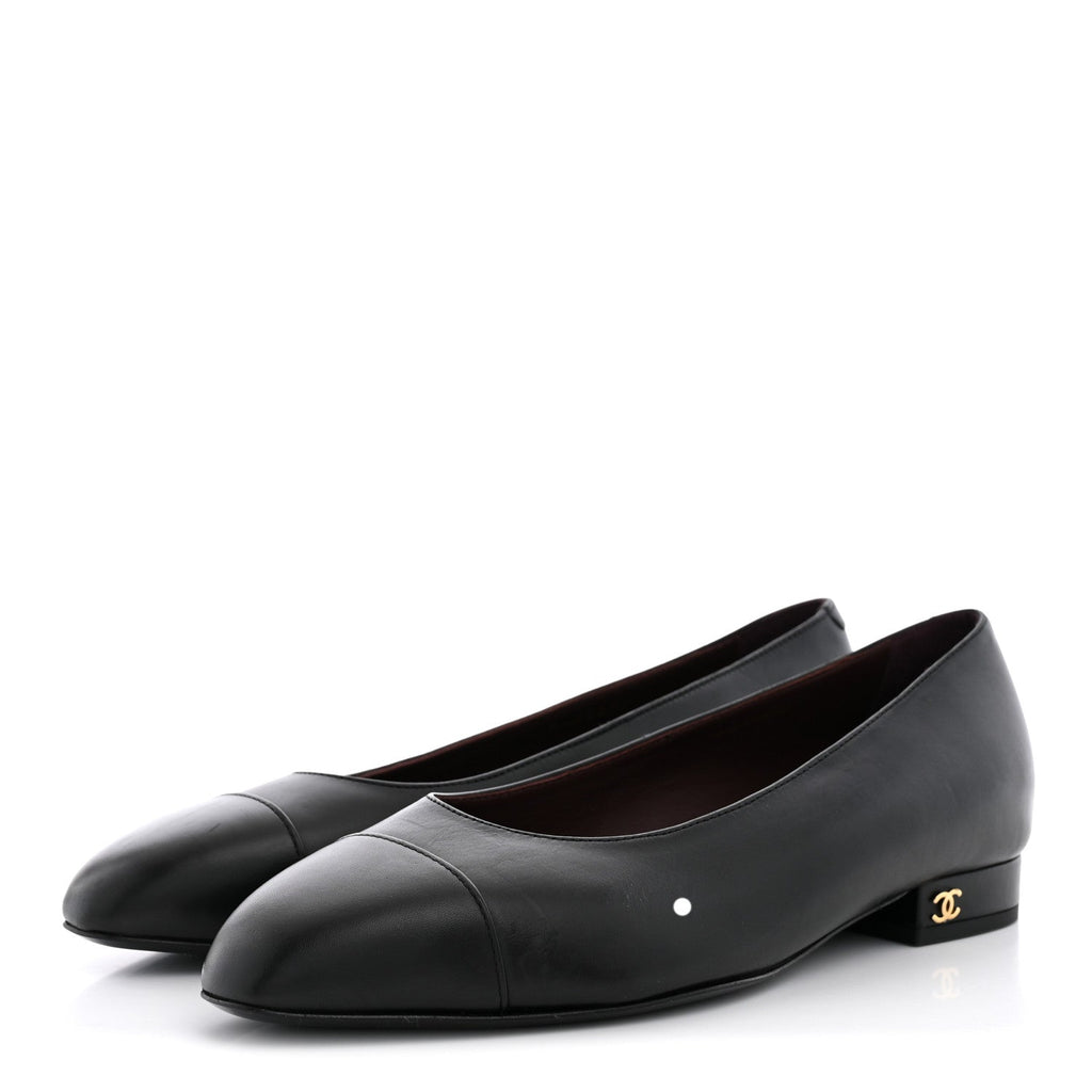 Lambskin Cap Toe CC Uniform Ballerina Flats 36.5 Black