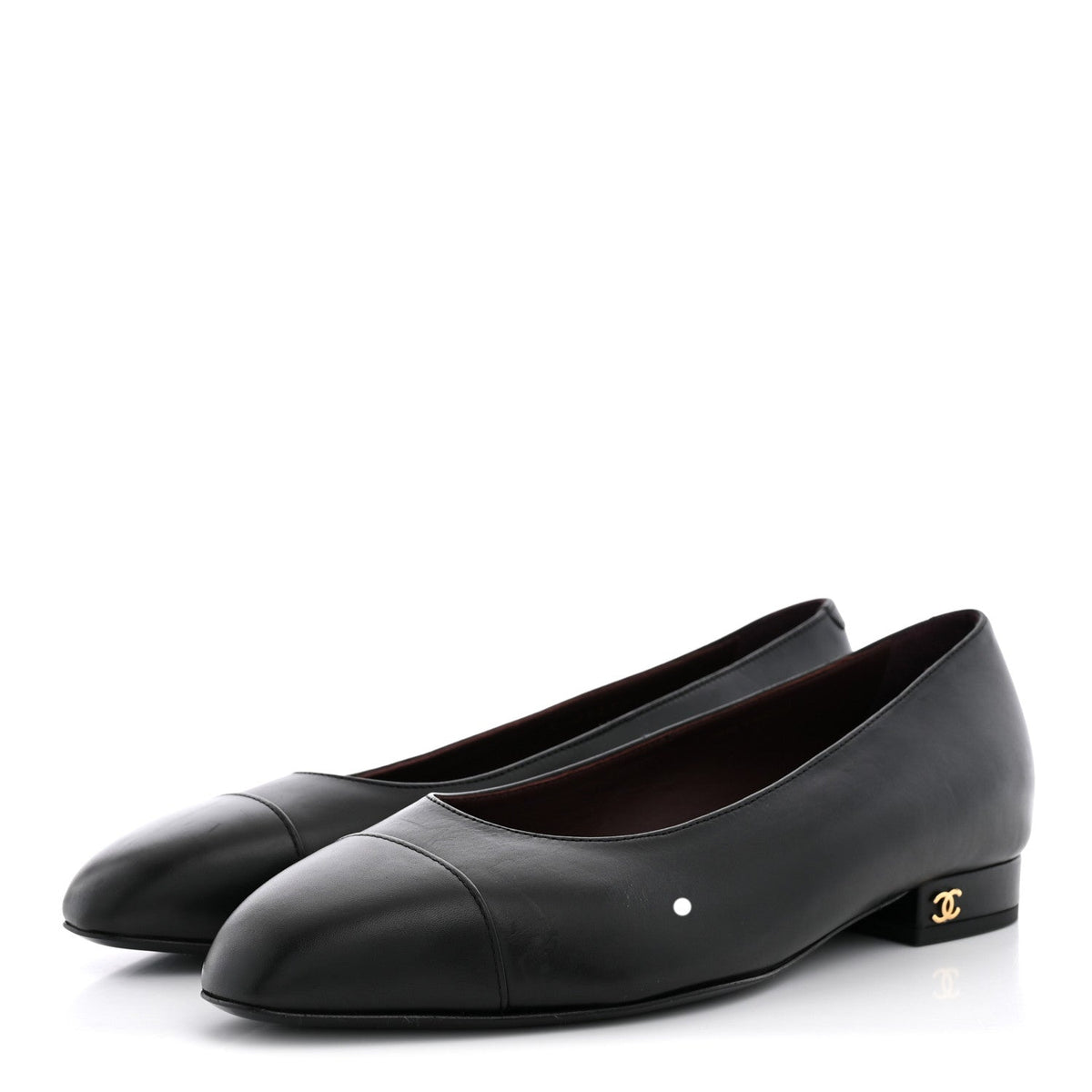 Lambskin Cap Toe CC Uniform Ballerina Flats 36.5 Black