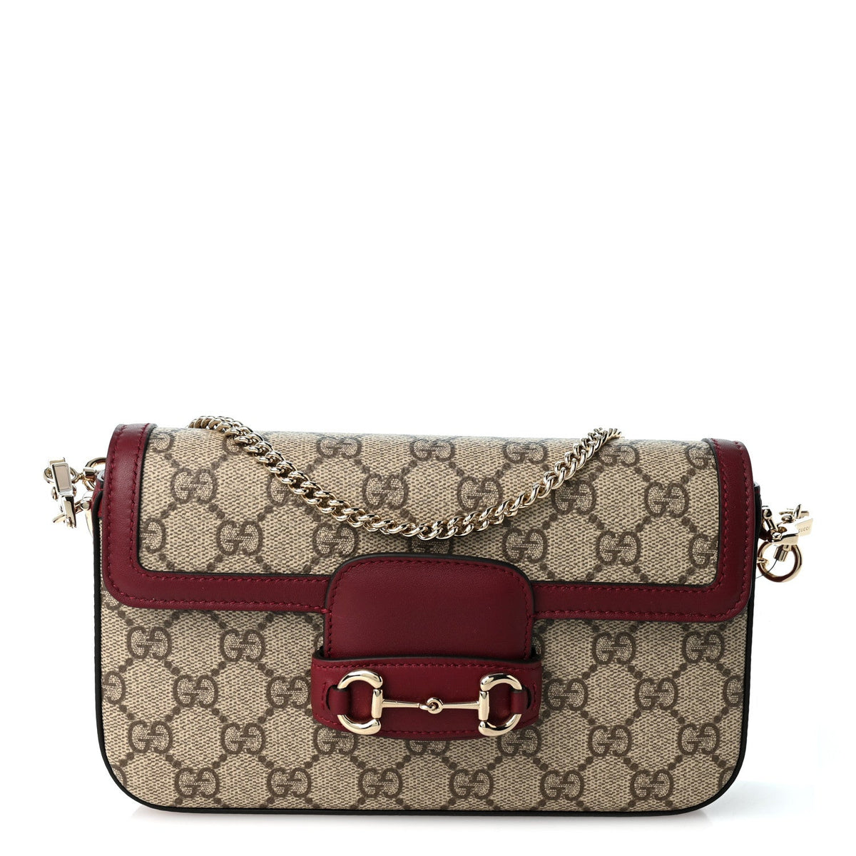 GG Supreme Monogram Azalea Calfskin Horsebit 1955 Mini Bag Beige Ebony Rosso Ancora