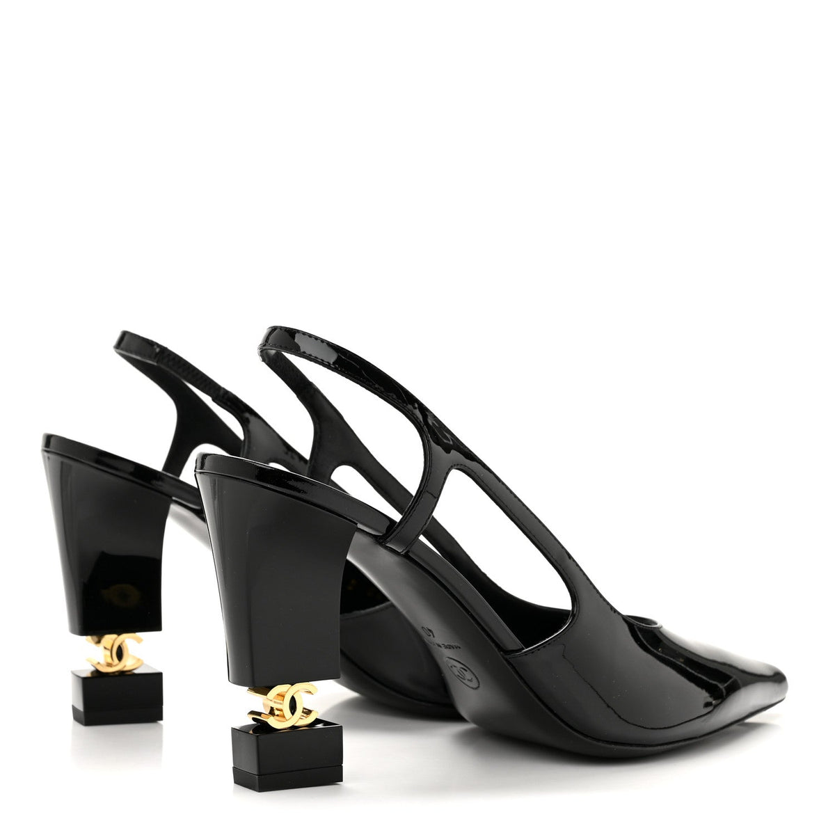Patent Calfskin Slingback CC Cutout Pumps 40 Black