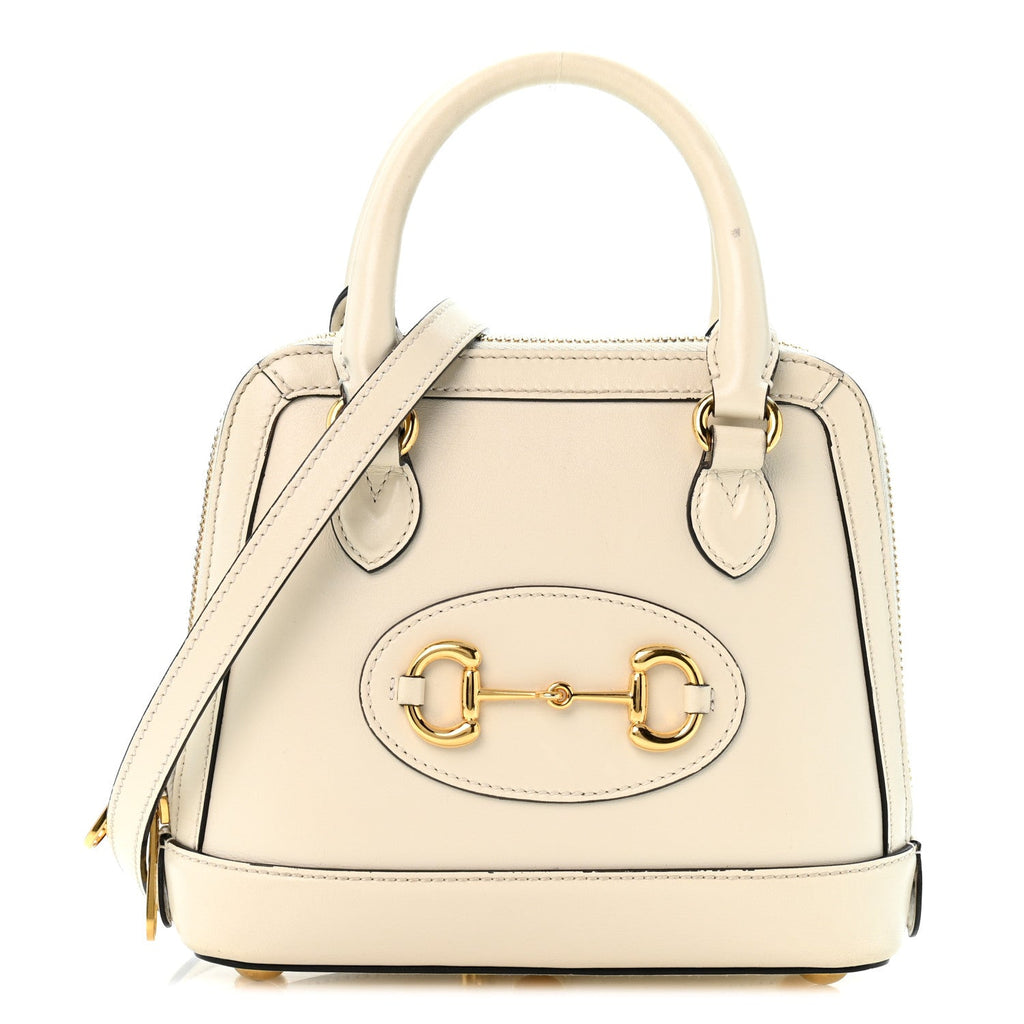 Boarded Plutone Calfskin Mini Horsebit 1955 Top Handle Bag Mystic White