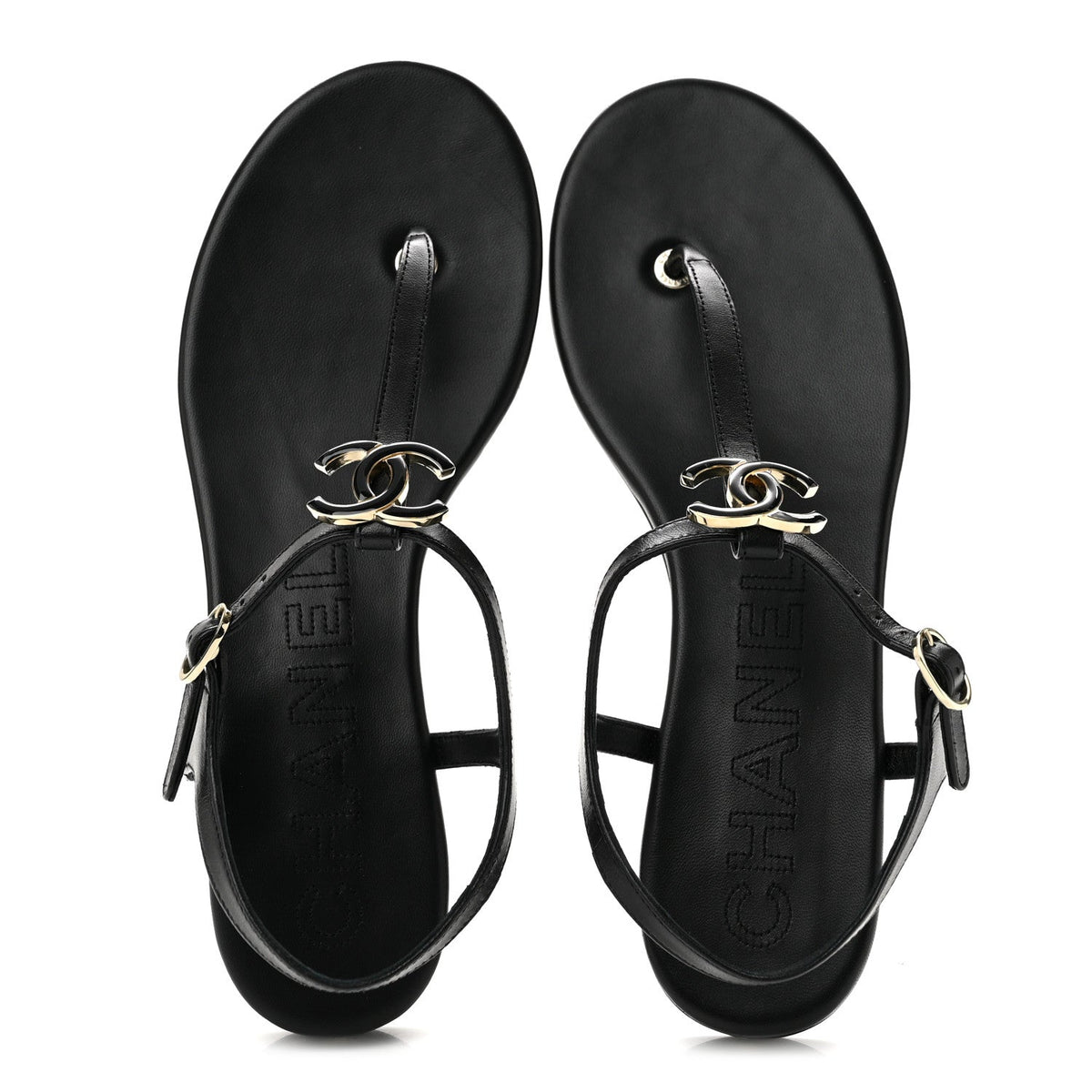 Lambskin Enamel CC Thong Sandals 41 Black