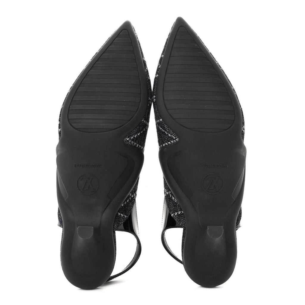 Denim Patent Archlight Low Heel Slingback Pumps 39 Black
