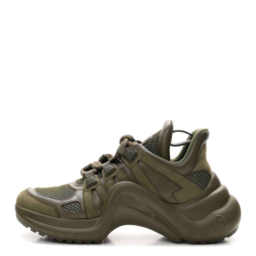 Calfskin Technical Nylon LV Archlight Sneakers 38 Green