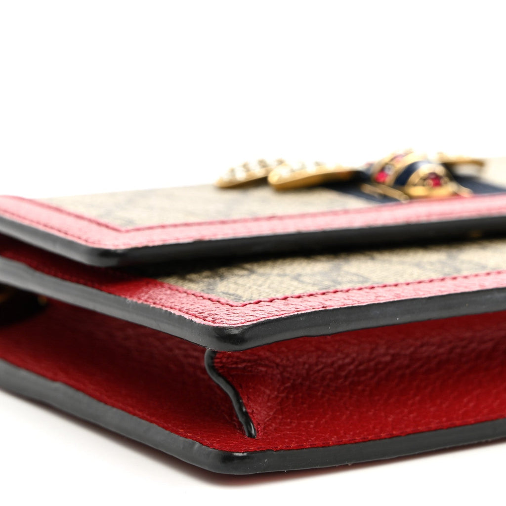 GG Supreme Monogram Web Queen Margaret Chain Wallet Red