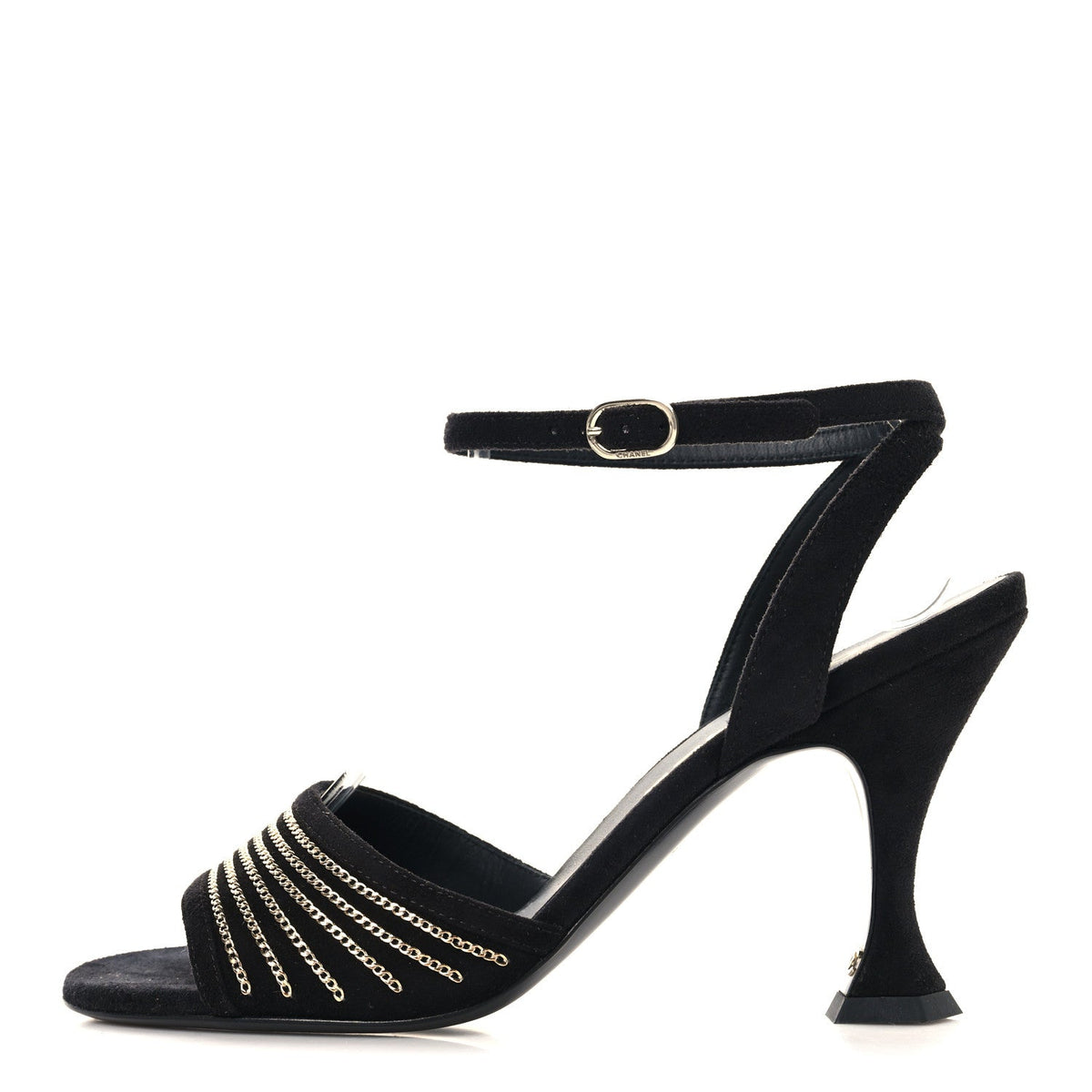 Suede Kidskin Chain Sandals  36 Black