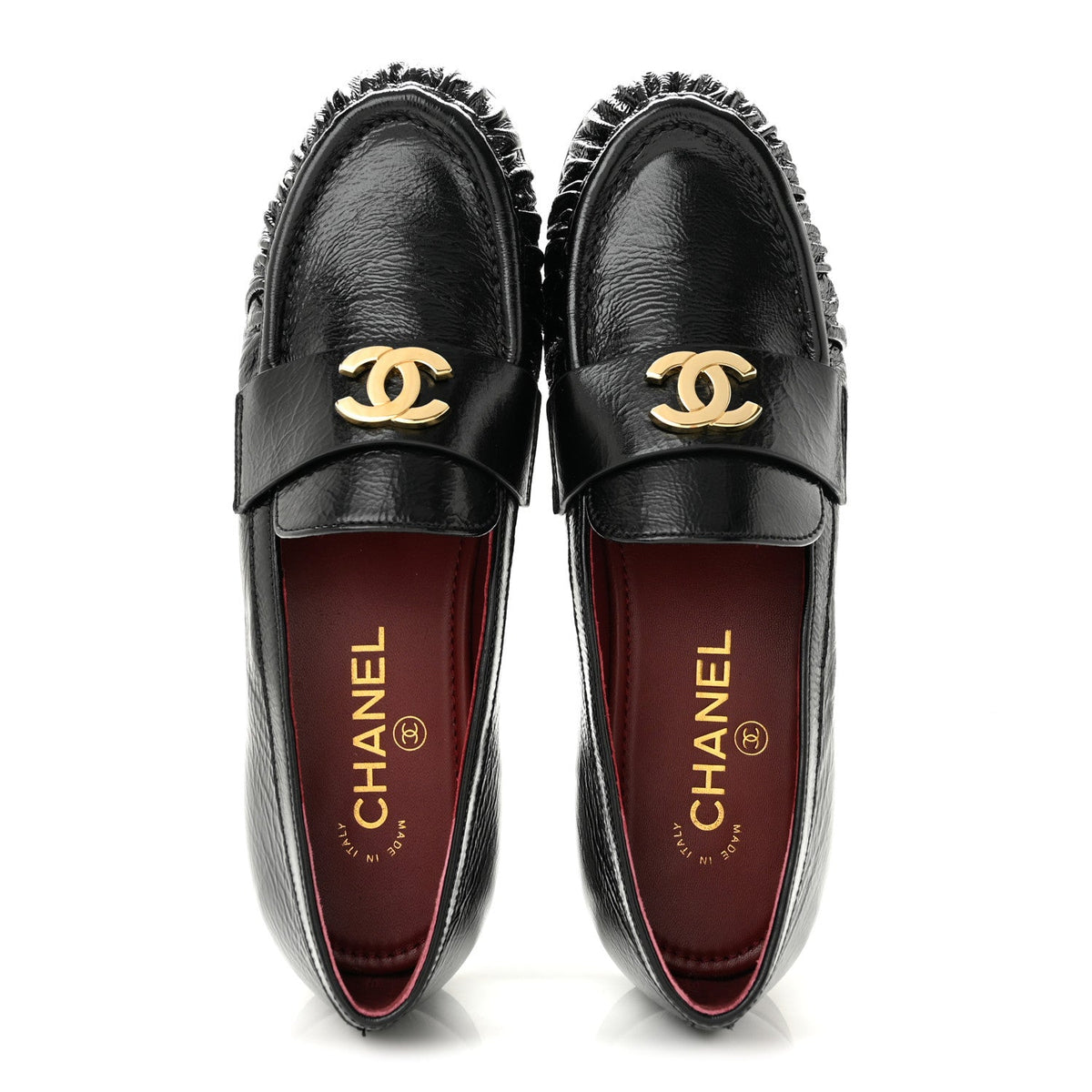 Crumpled Shiny Lambskin CC Mocassin Loafers 38.5 Black