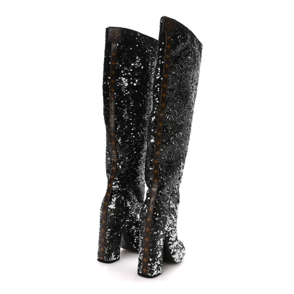 Sequin Donna High Boots 38 Black