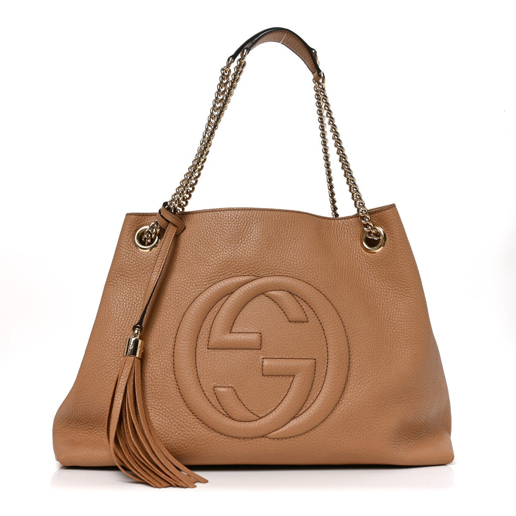 Pebbled Calfskin Medium Soho Chain Shoulder Bag Camelia