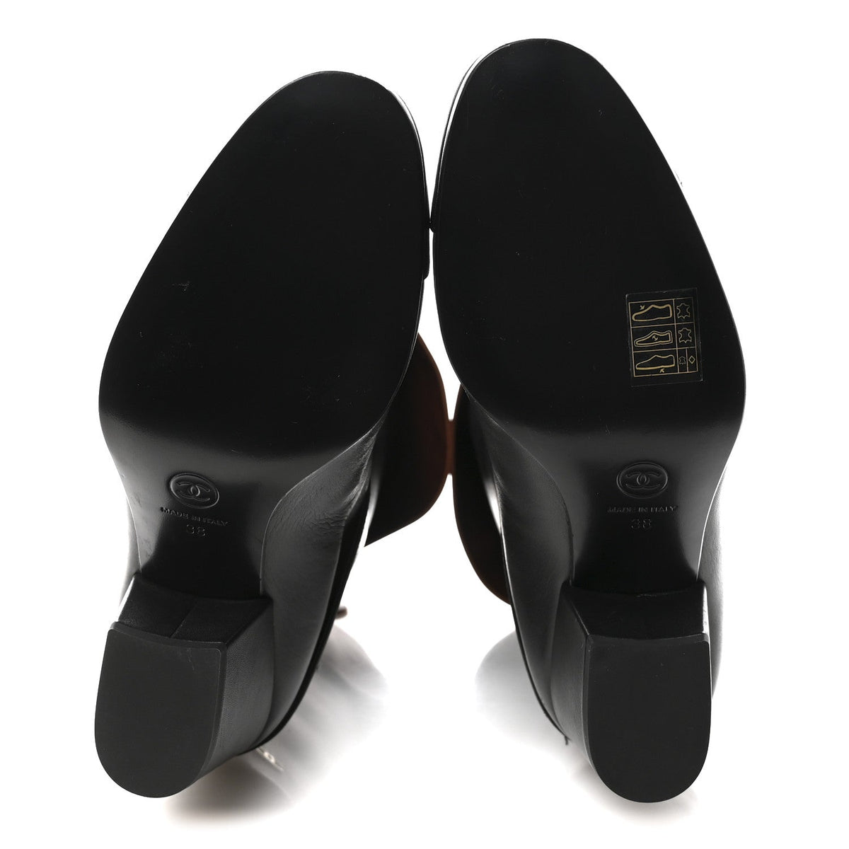 Calfskin CC Fold Over Boots 38 Black Brown