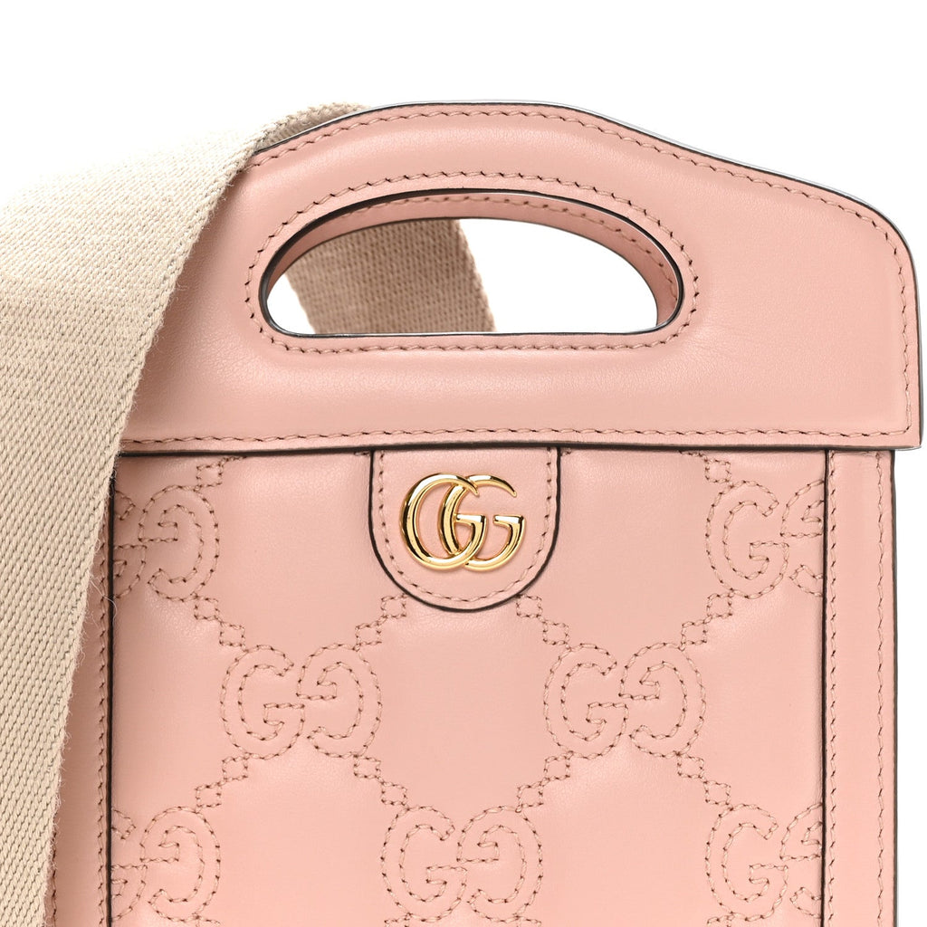 Calfskin GG Matelasse Mini Top Slip Handle Crossbody Bag Perfect Pink Natural