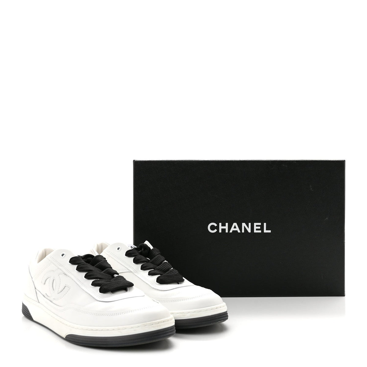 Calfskin CC Womens Sneakers 40 White Black