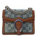 New Denim GG Monogram Dollar Calfskin Enamel Mini Dionysus Shoulder Bag Blue Tea Cuir Epilog Electric Blue