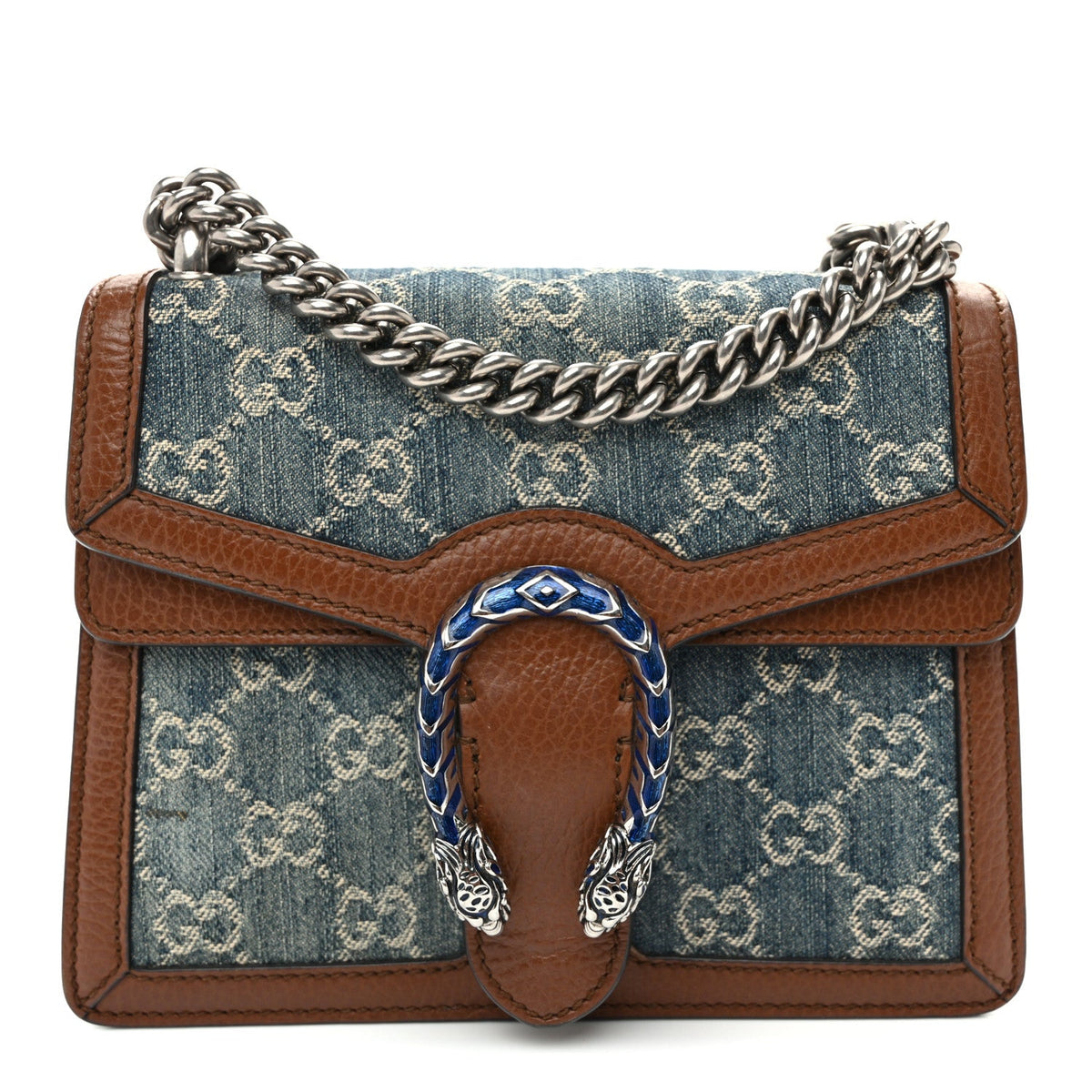New Denim GG Monogram Dollar Calfskin Enamel Mini Dionysus Shoulder Bag Blue Tea Cuir Epilog Electric Blue