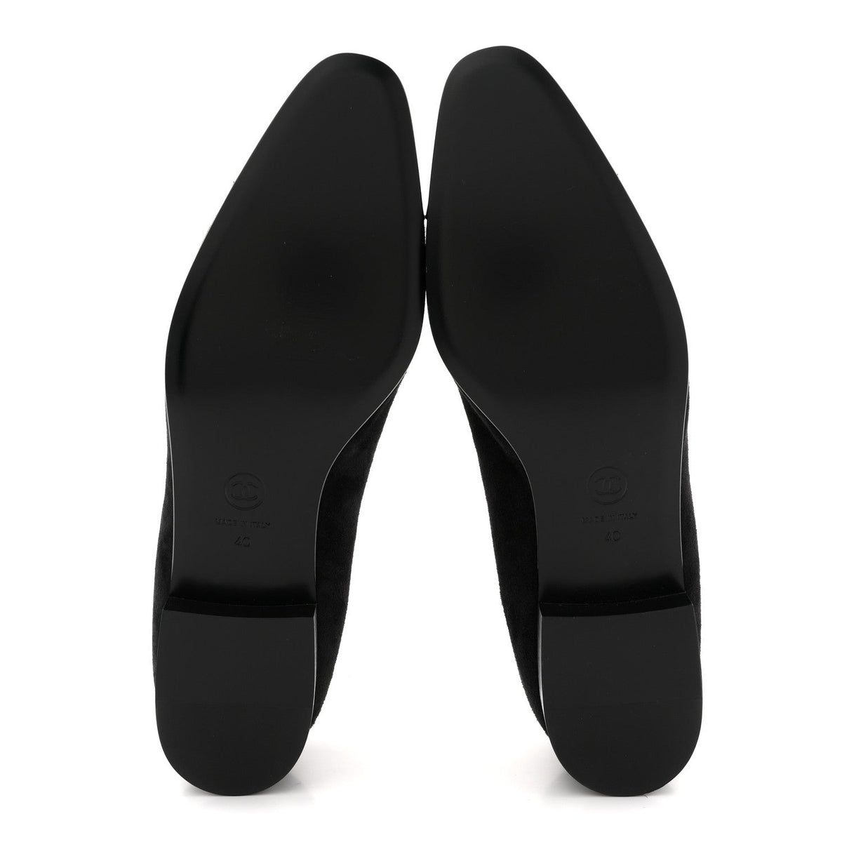 Suede Kidskin Lambskin Patent Calfskin Crystal CC Cap Toe Flats 40 Black