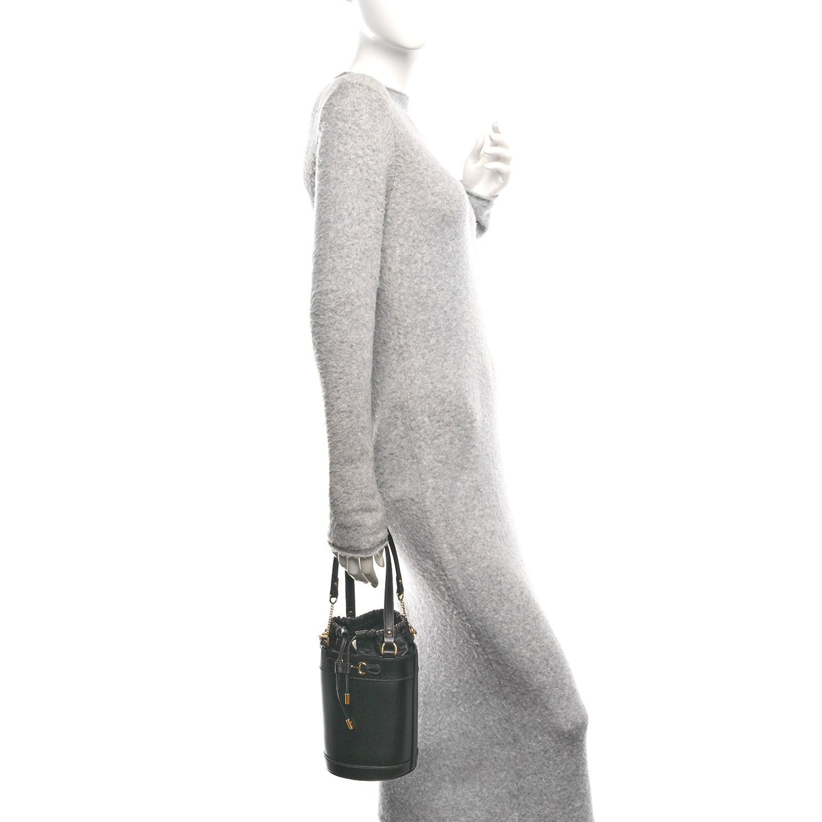 Azalea Sakai Calfskin Small Horsebit 1955 Drawstring Bucket Bag Black