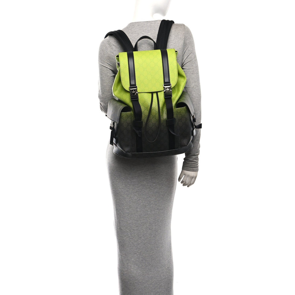 GG Supreme Monogram Large Double Buckle Backpack Green