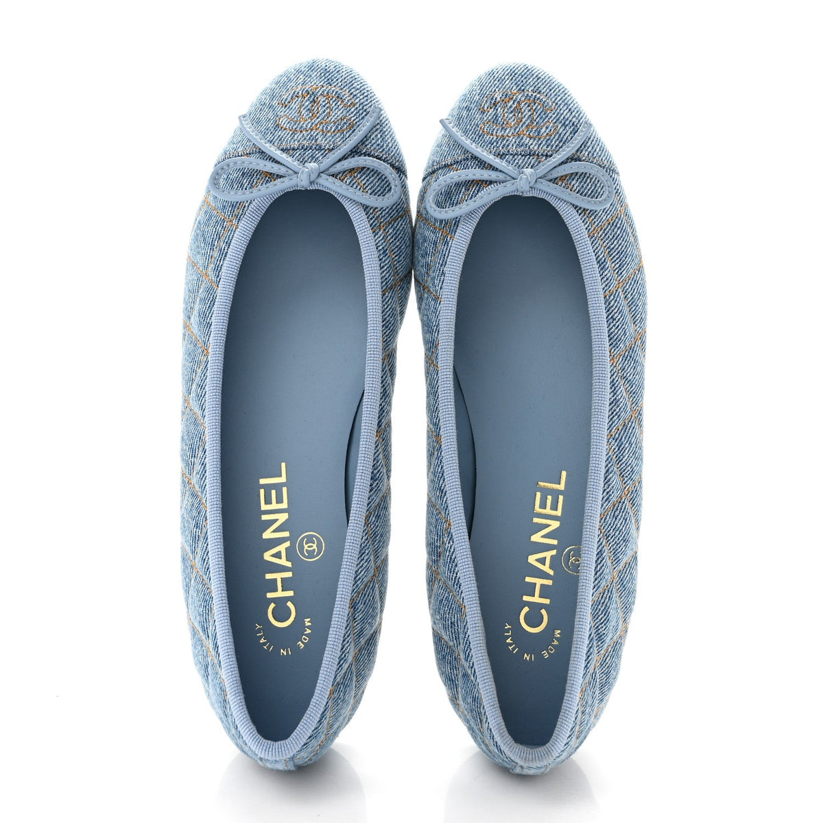 Denim Quilted CC Cap Toe Ballerina Flats 36 Light Blue