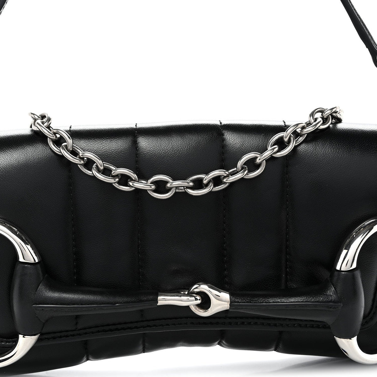 Nappa Vertical Matelasse Medium Maxi Horsebit Chain Shoulder Bag Black