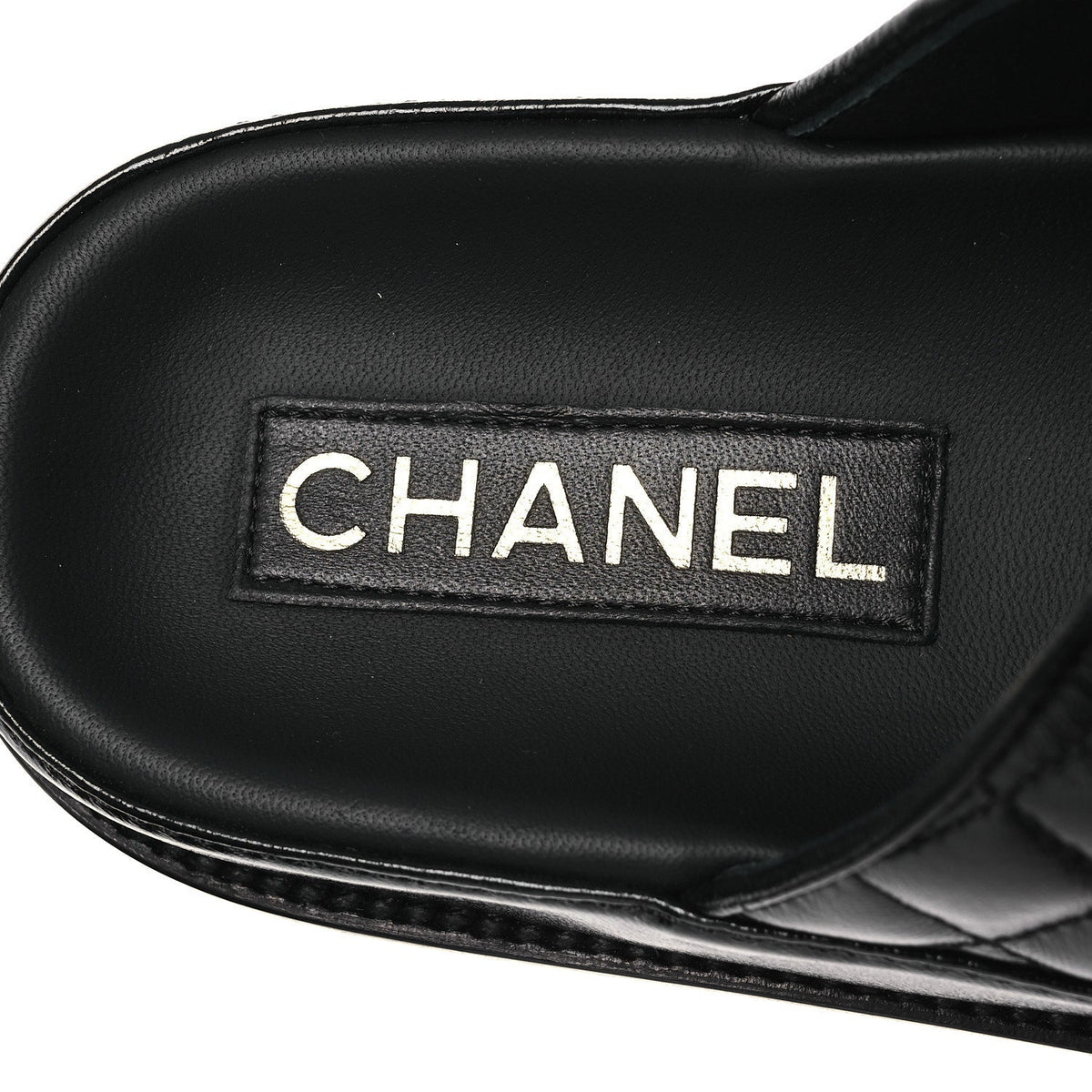 Lambskin Quilted Velcro Dad Chain CC Slide Sandals 38.5 Black