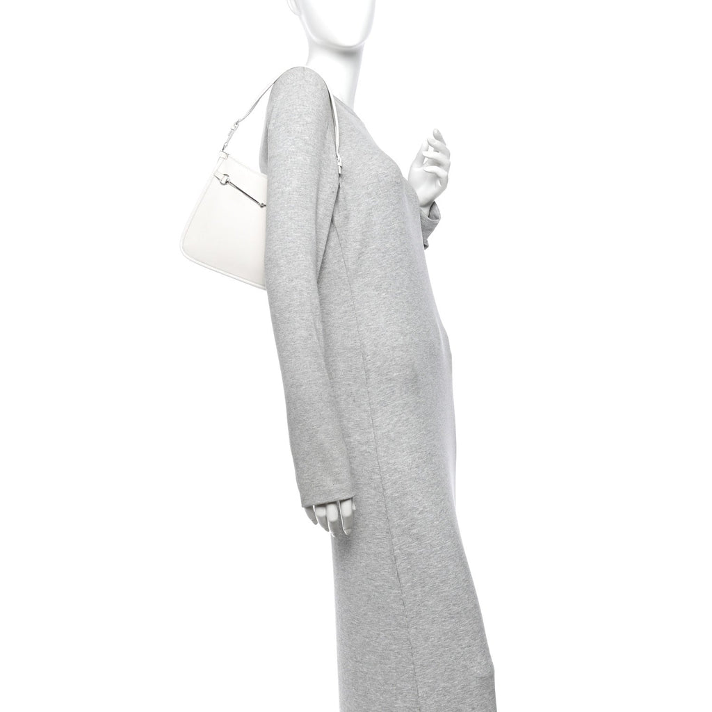 Calfskin Horsebit Slim Shoulder Bag White