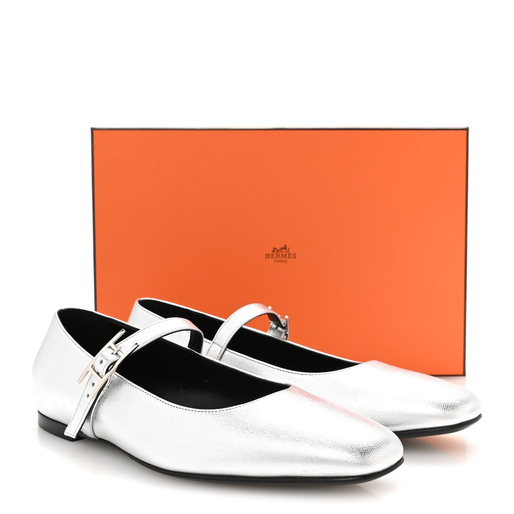 Metallic Goatskin Jane Ballet Flats 39 Gris Argente