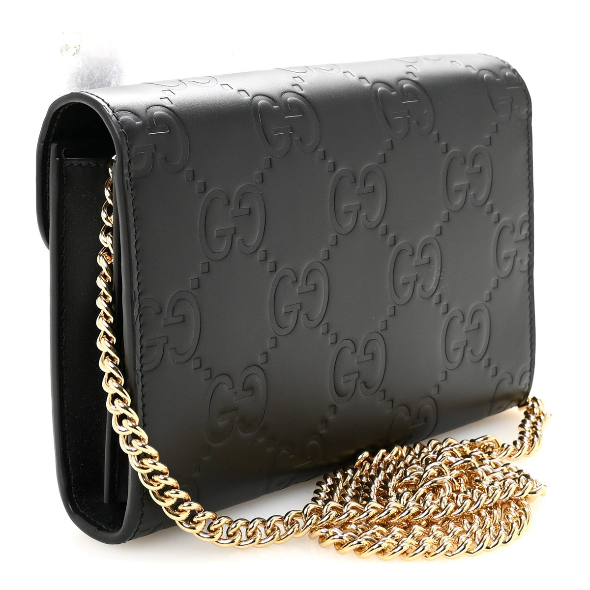 Calfskin GG Debossed Chain Wallet Black
