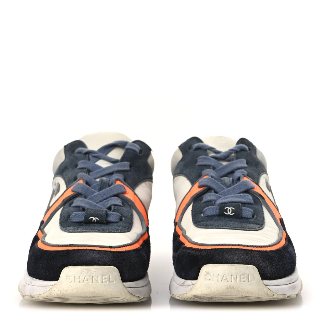 Nylon Calfskin Suede CC Womens Sneakers 35.5 Navy White Orange Black