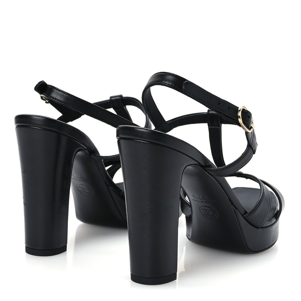 Lambskin Logo Platform Sandals 37.5 Black