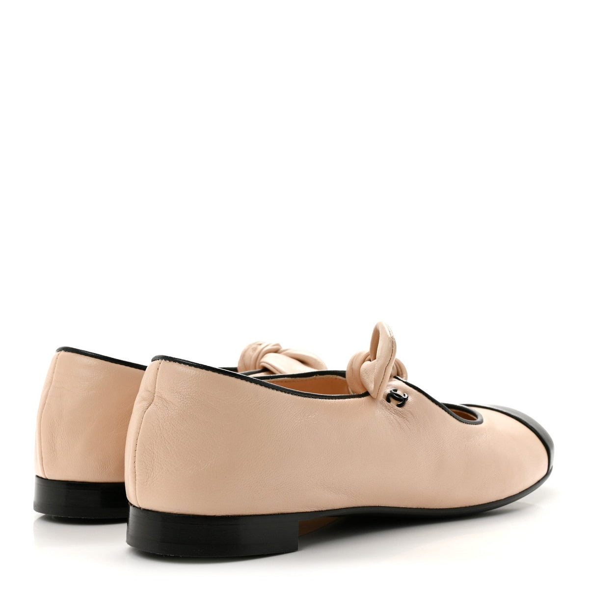 Lambskin Bow Mary Jane Flats 37 Beige Black