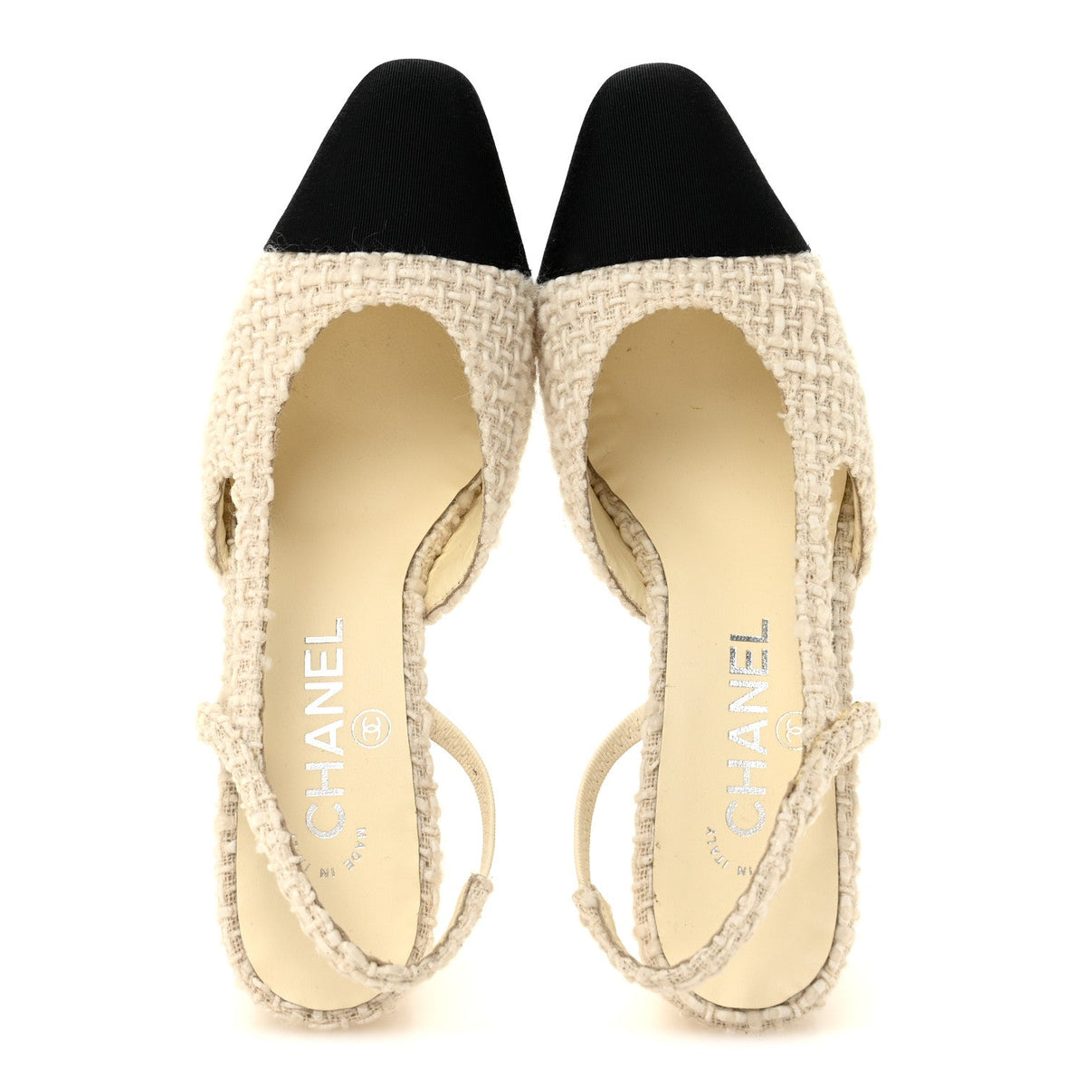Tweed Cap Toe CC Slingback Pumps 36 Ivory Black