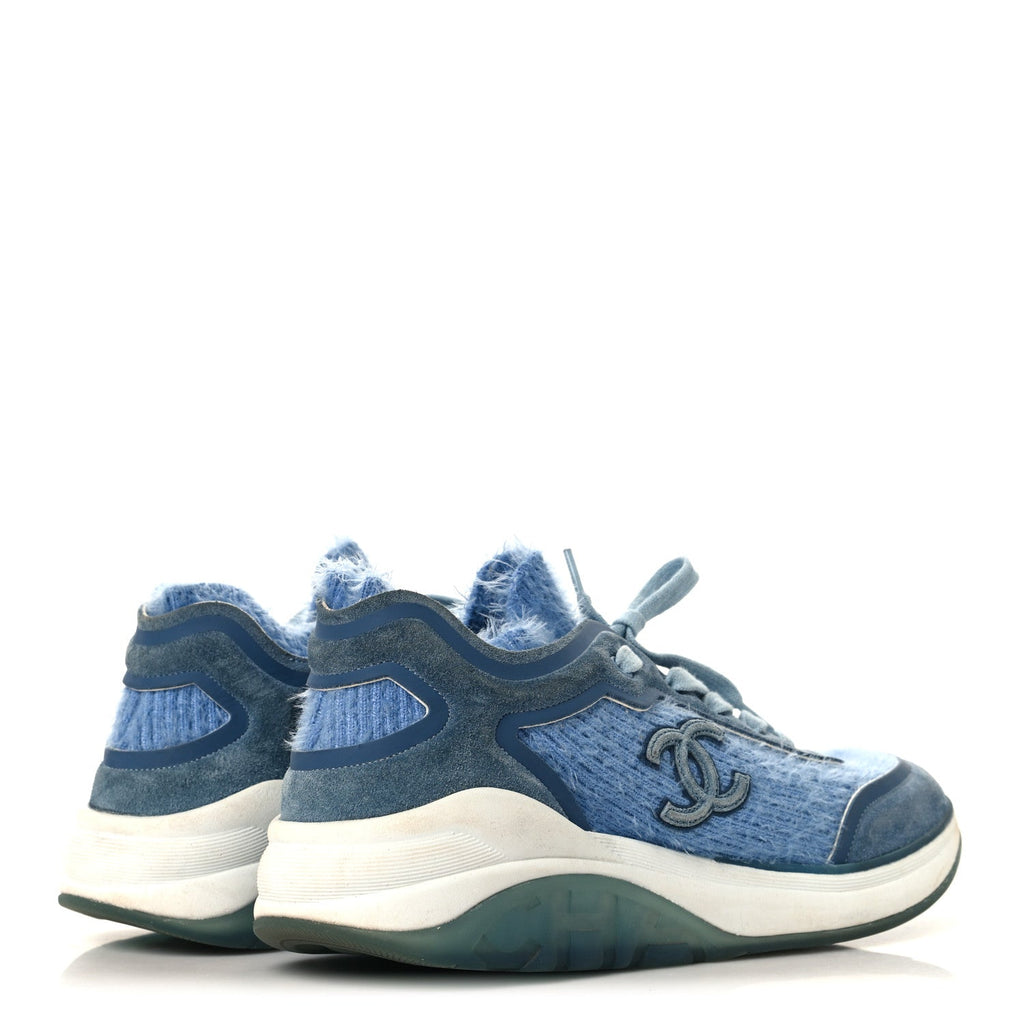 Suede Calfskin Stretch Fabric CC Sneakers 40.5 Light Blue